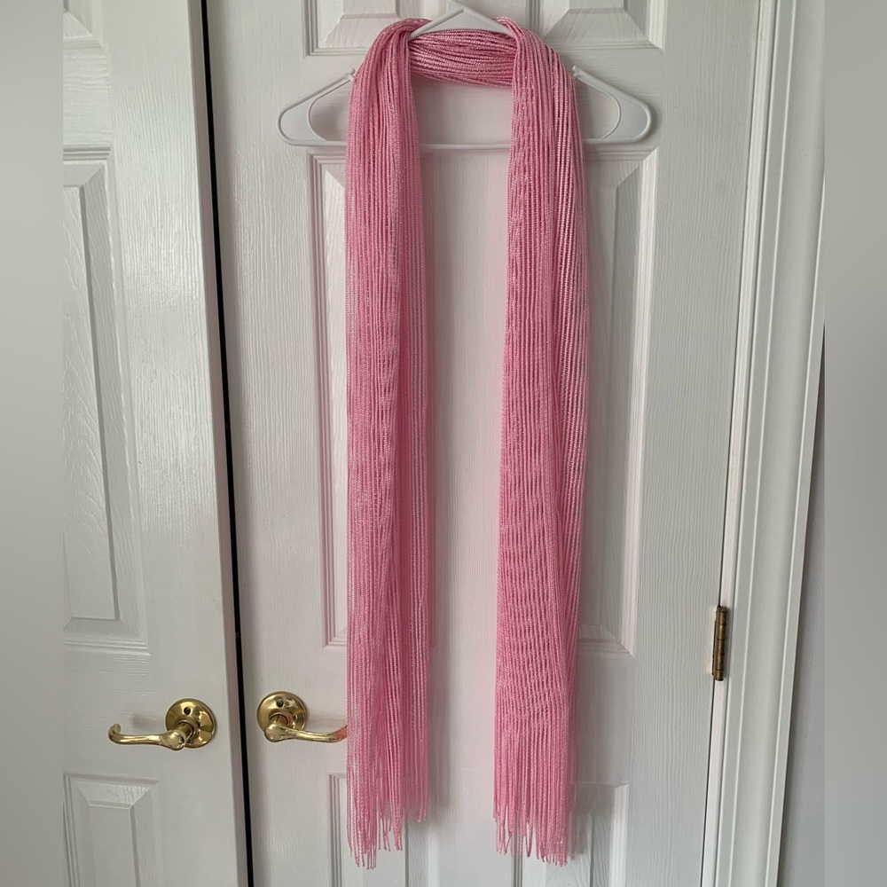 High Fashion Long Scarf Wrap Women Size 41” X 19” Pink Silver Lightweight Fringe - Picture 2 of 10